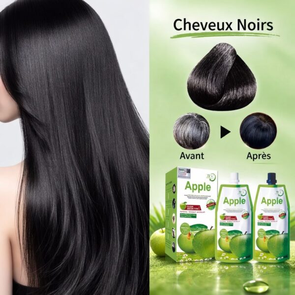 Shampoing Colorant Apple 🍏 – Noir Naturel | Sans Ammoniaque | Effet Rapide 500 ML + 500 ML